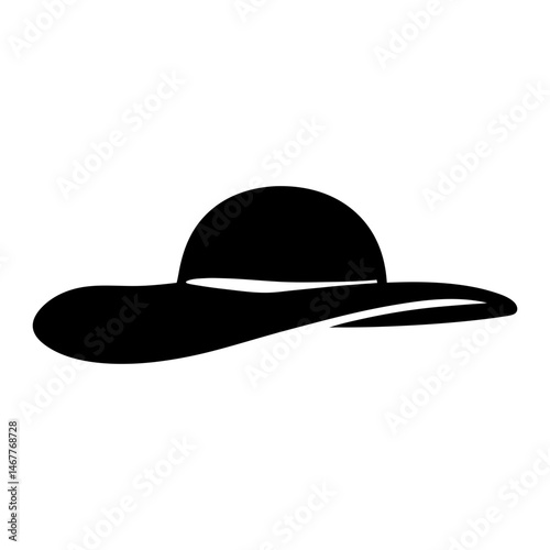 Elegant black sun hat with a wide brim on a white background