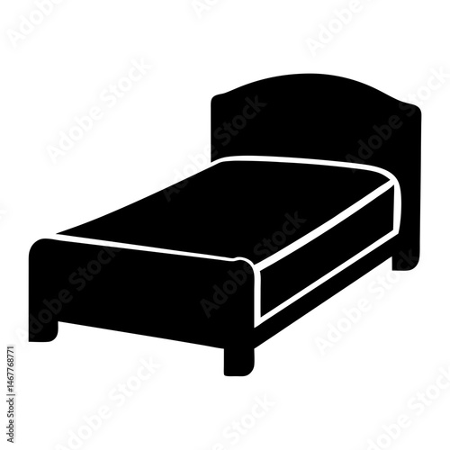 Black solid bed silhouette illustration on a white background