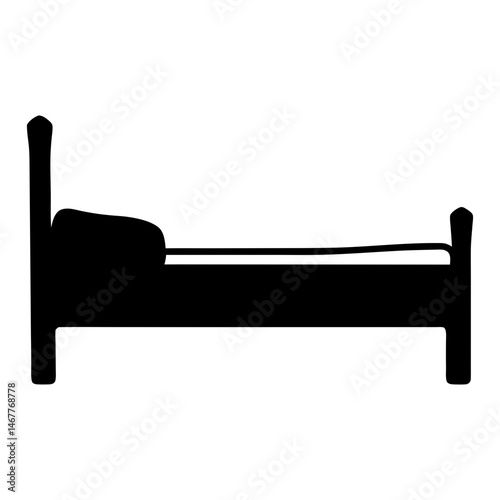 Simple black and white silhouette illustration of a classic style bed