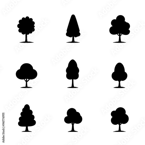 Set Tree set silhouette vector on white background