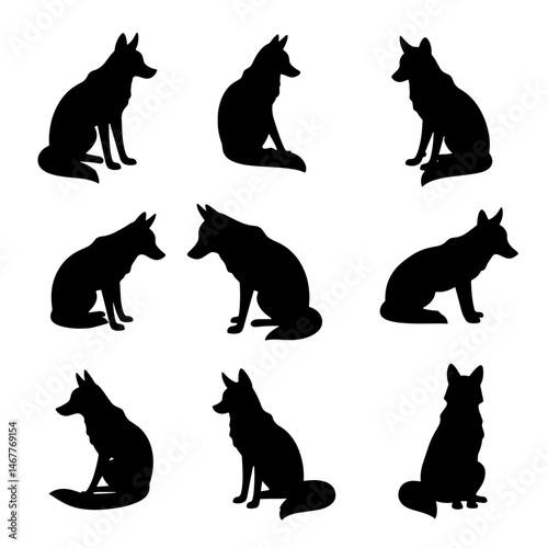 Set wolf silhouette isolated vector on white background 