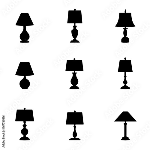 Set lamps silhouette isolated on white background. Vector illustration in a sketch style. 