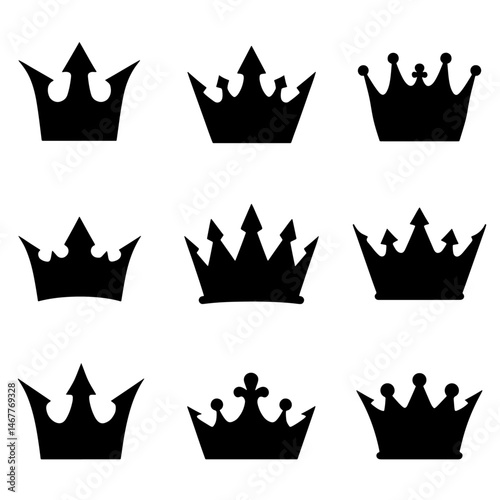 Set of Crown silhouette vector on white background