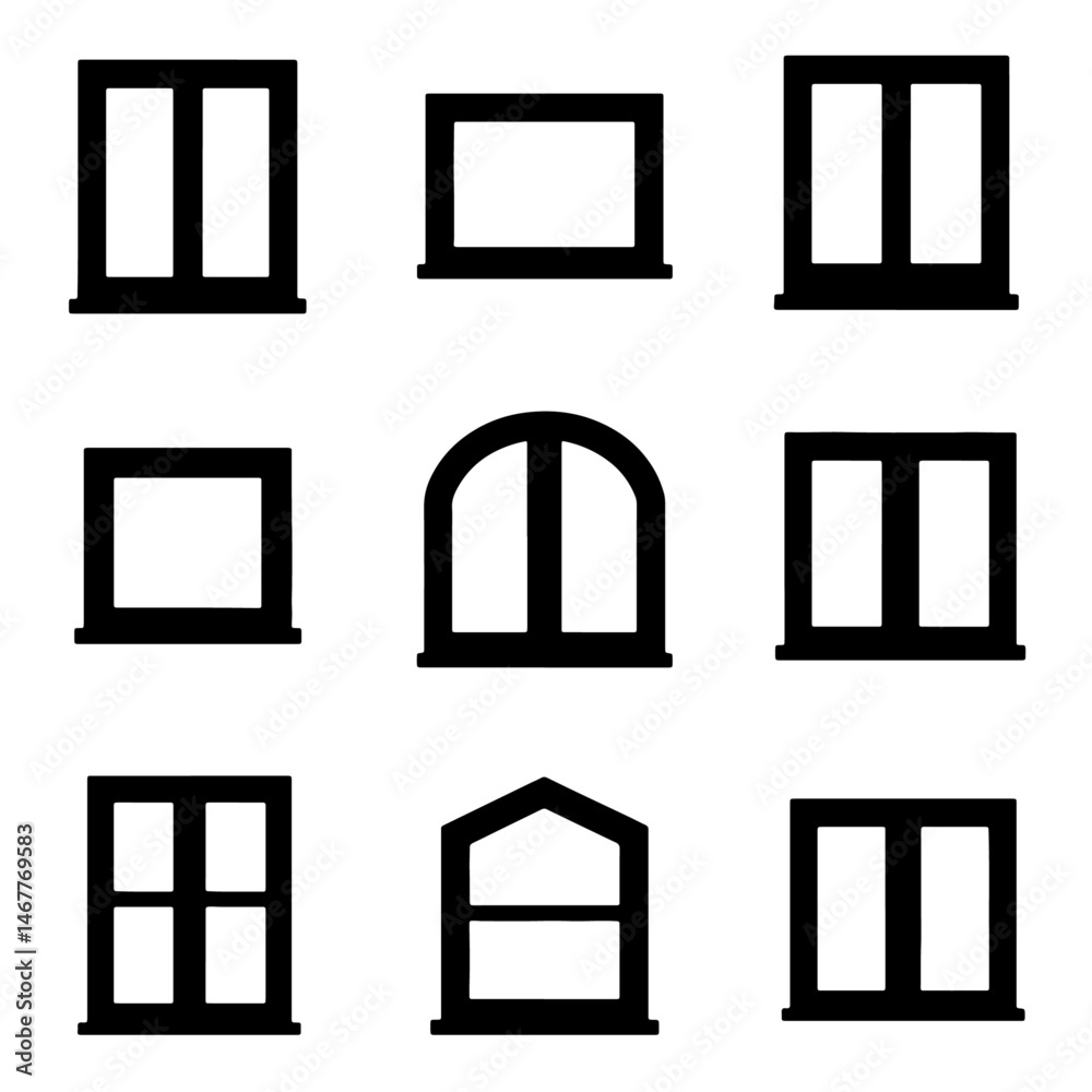 Set window silhouette isolated vector on white background