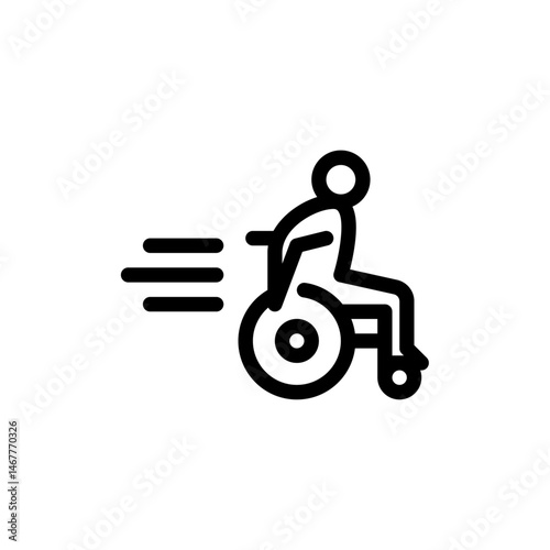 isabled person moving on wheelchair outline icon. Disabled people line art illustration