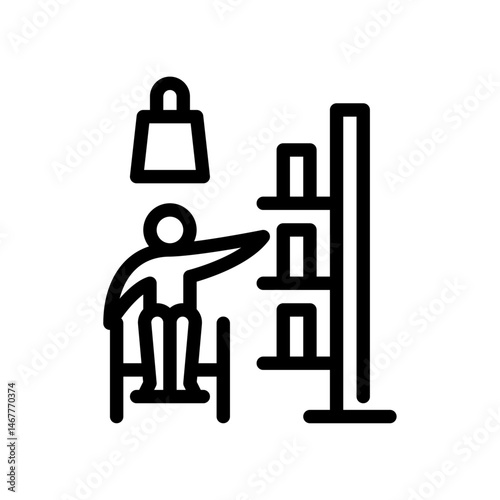 disabled person shopping outline icon. Disabled people line art illustration.