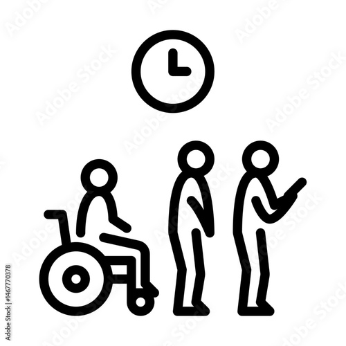 disabled person queue outline icon. Disabled people line art illustration.