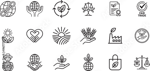 Sustainable Agriculture And Fair Trade Concept Represented With Minimalist Line Icons
