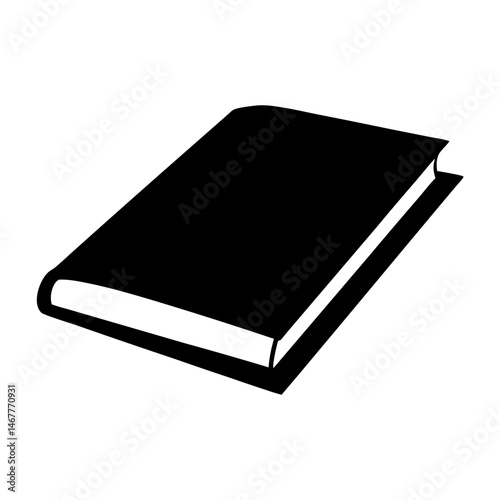 Black hardcover book laying flat with a smooth shadow on the surface