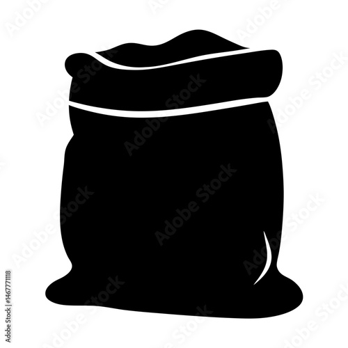 Stylized Black Silhouette of a Full Bag or Sack with White Details