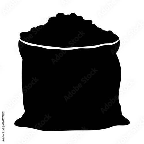 Silhouette of a large, overflowing sack filled with grain or other materials