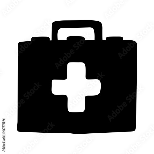 Stylized first aid kit in black and white simple illustration