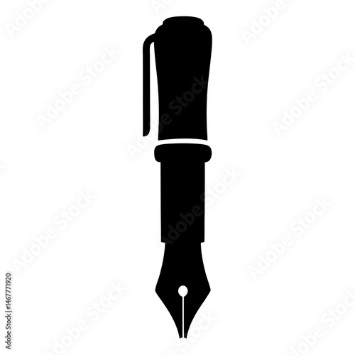 Elegant fountain pen silhouette with classic design and prominent clip detail
