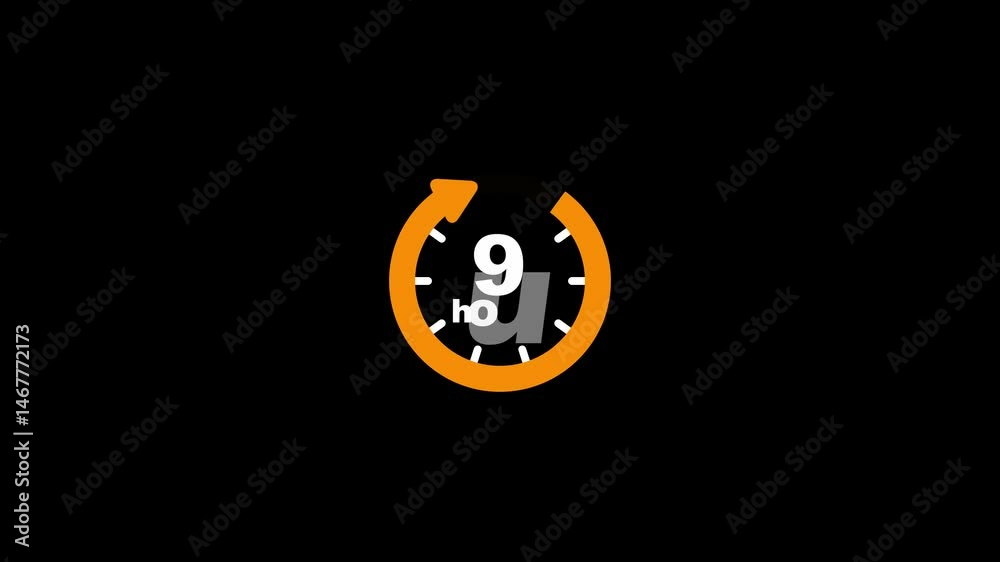 9 Hours timers Clocks, Timer 9 Hour icon, countdown icon. Time measure. The chronometer icon is isolated on black background. Clock , timer (time passage , waiting time ) animation (4K).