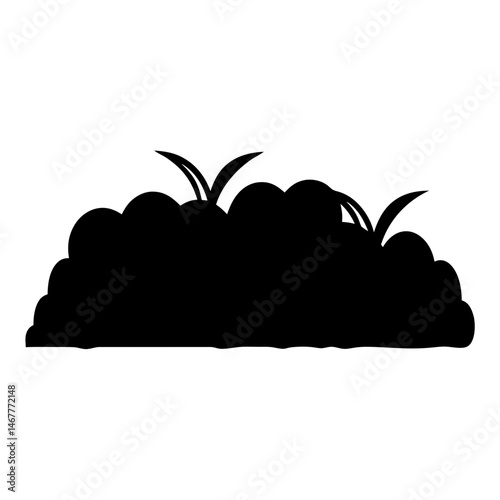 Black silhouette illustration of a mound of dirt or soil with sprouts