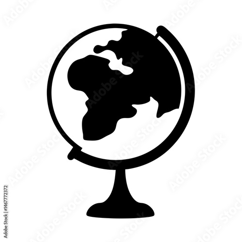 Monochrome depiction of a world globe on a stand representing global education