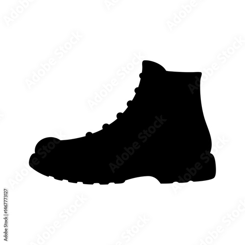 Silhouette of a laced up work boot or hiking boot on white