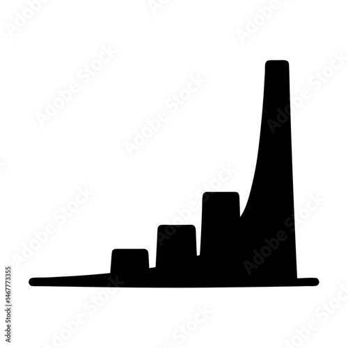 Abstract black graph showing growth with a long first bar and three peaks