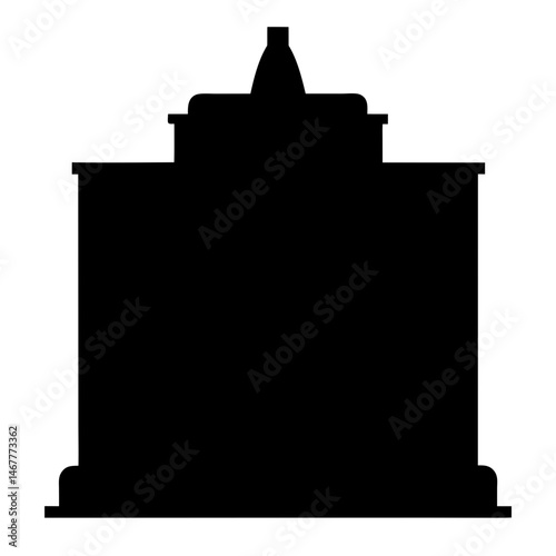 Silhouette of an imposing building with an ornate roof structure