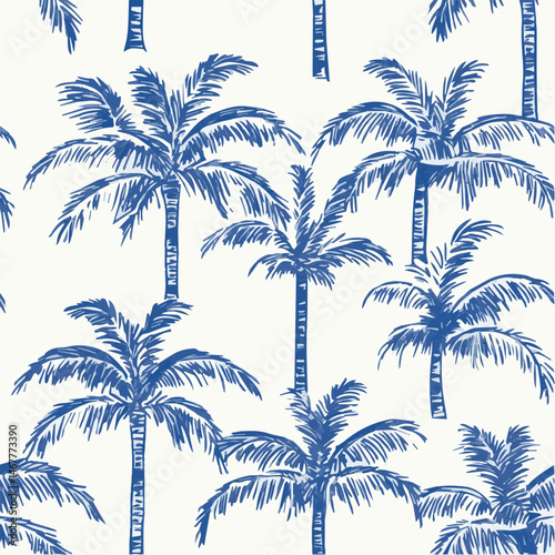 Seamless pattern of Retro palm tree hand drawn art concept