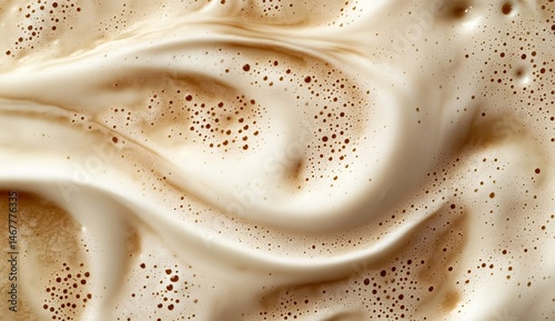 Obraz na płótnie Close-up of frothy coffee-milk beverage with brown bubbles. w salonie