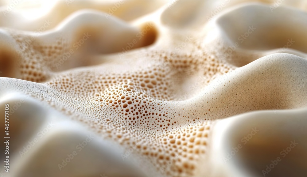 Close-up of creamy foam with wavy texture and small bubbles.