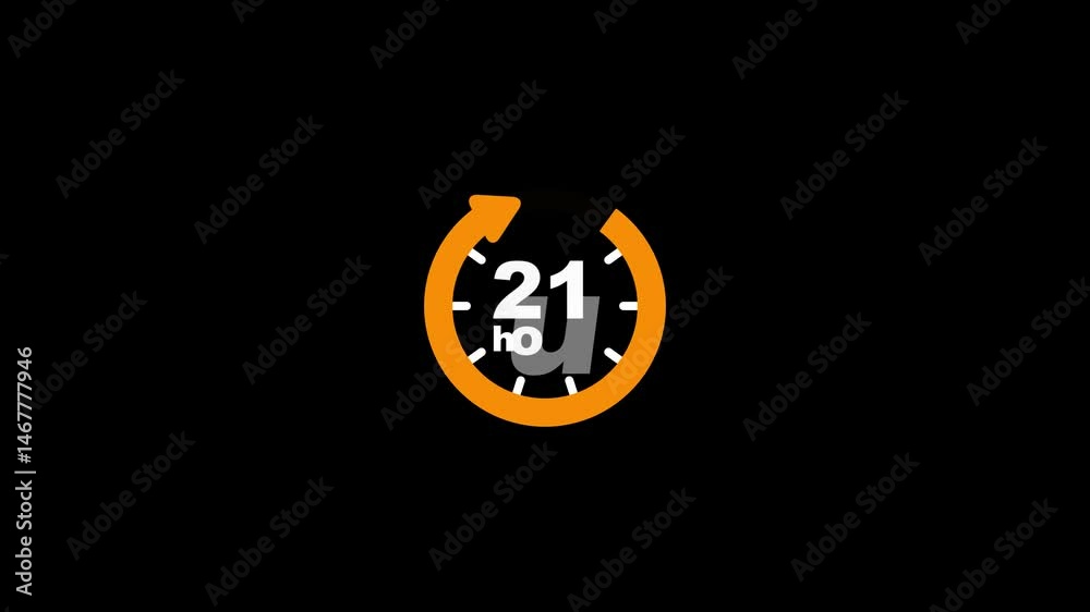 21 Hours timers Clocks, Timer 21 Hour icon, countdown icon. Time measure. The chronometer icon is isolated on black background. Clock , timer (time passage , waiting time ) animation (4K).