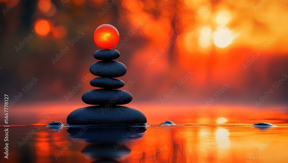 Obraz premium Zen stones balanced on water, sunrise