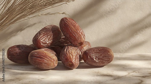 Rustic composition of dates with soft shadows, muted brown hues, and minimal styling for natural effect.