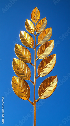 Obraz na płótnie Shiny modern gold laurel wreath set against a bright blue sky, symbolizing triumph, excellence, and honor. A powerful image of achievement with classical roots and contemporary brilliance.
w salonie