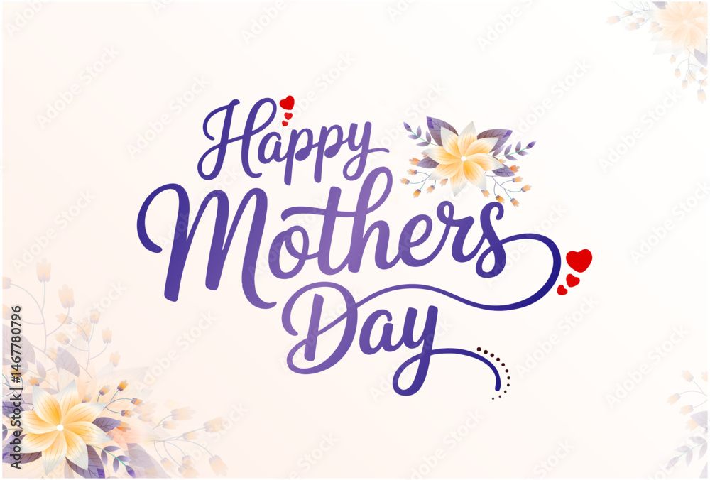Naklejka premium Happy Mothers Day typography poster, Mother's Day modern background with decor elements, Happy Mother's Day Calligraphy Background. Design for flyer, card, invitation, Happy mother's day card.