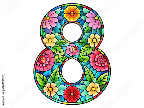 Floral Number Eight Design: Colorful Mexican Talavera Style Artwork