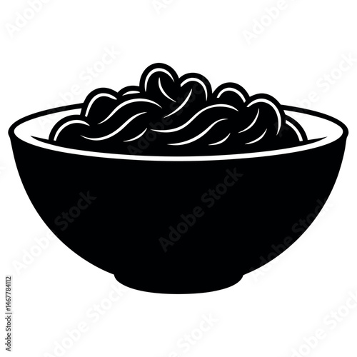Simple Black and White Illustration of Noodles in Bowls
