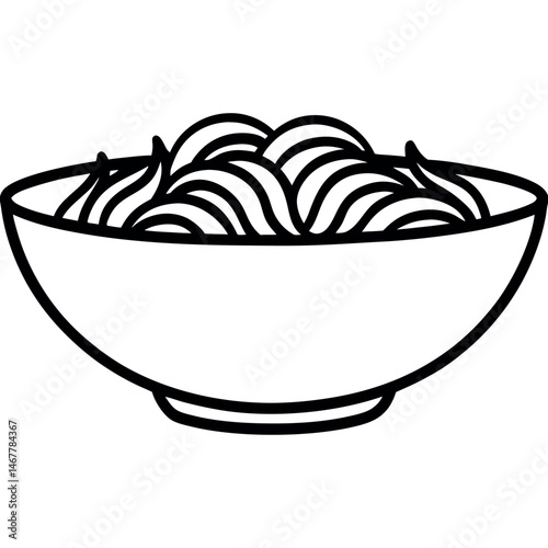Simple Black and White Illustration of Noodles in Bowls