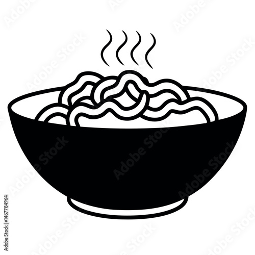 Simple Black and White Illustration of Noodles in Bowls