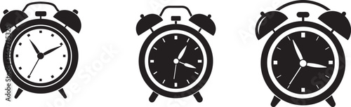 alarm clock vector silhouette, black and white vector icon clipart
