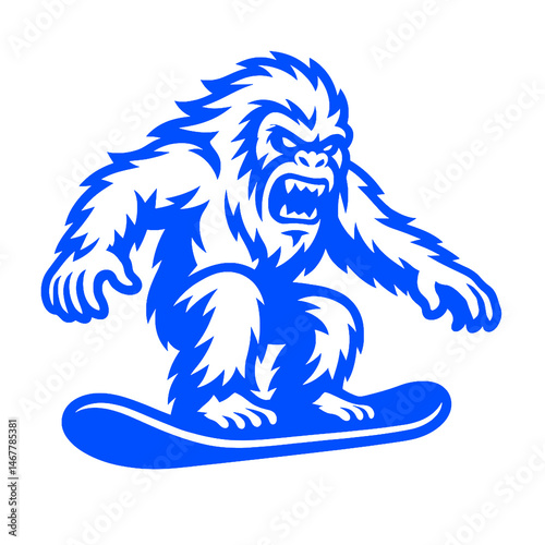 Snowboarding Yeti Vector Illustration – Bold Blue Monster Design