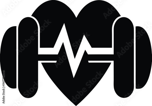 dumbbell with heart pulse icon vector illustration