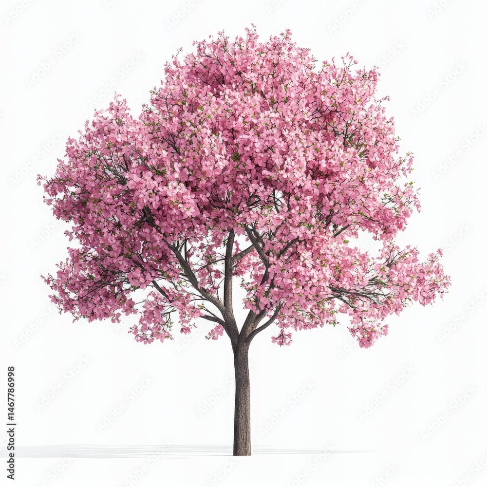 Fototapeta premium A vibrant pink flowering tree, isolated on white