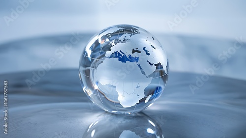 Crystal Globe Depicting Africa And Europe On Reflective Surface Global Business Concept Sleek And Modern Design Earth Representation Close Up Shot