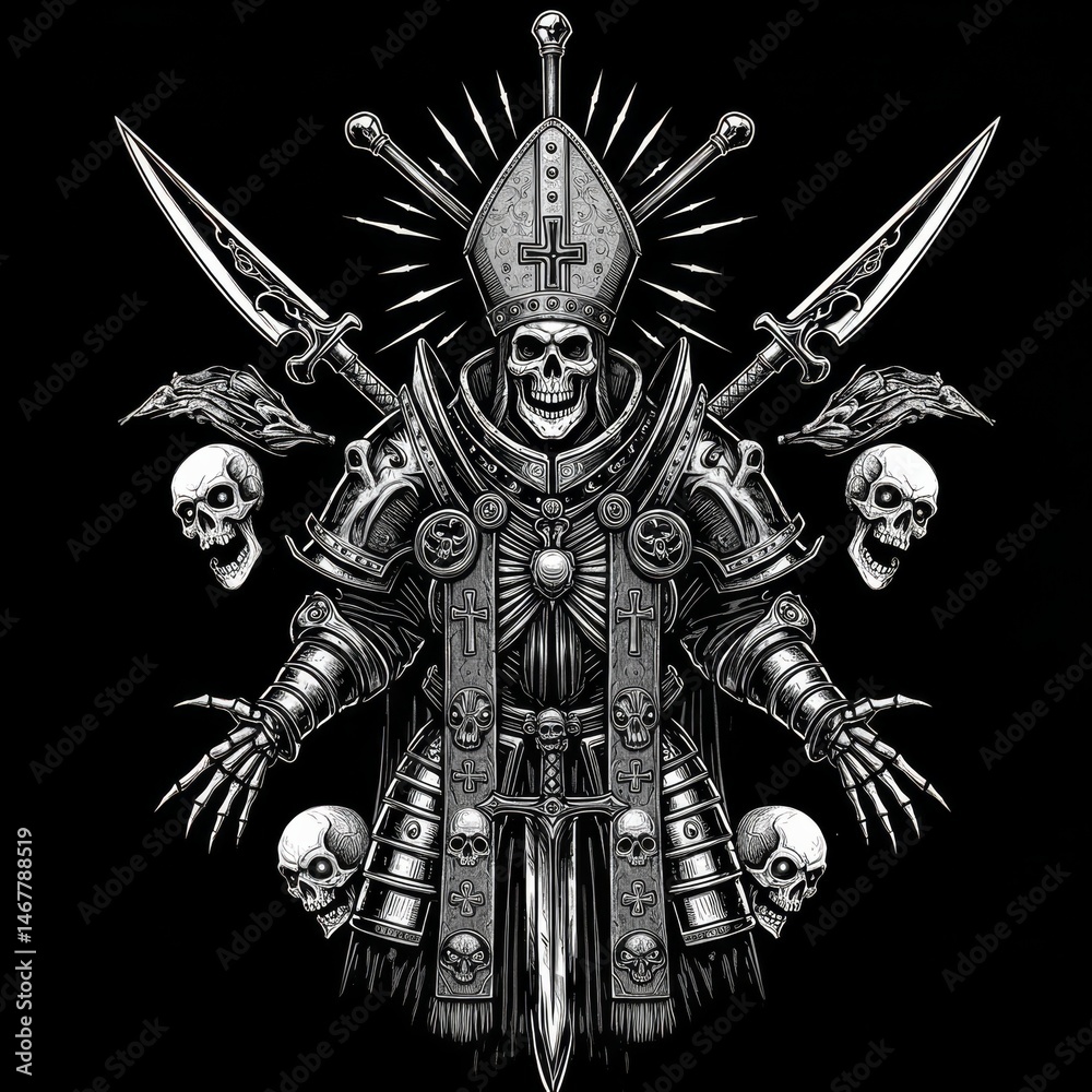 Obraz premium Grim pontiff in ornate armor evokes a gothic aesthetic with dark undertones