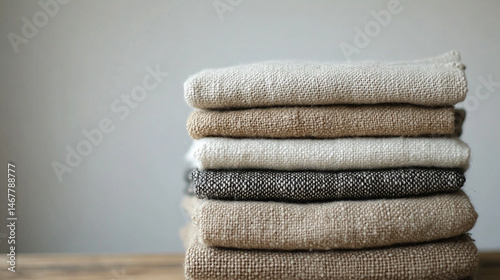 Stack of soft, neutral-toned organic cotton clothing folded neatly. Symbolizes sustainability, comfort, simplicity, and mindful living in eco-conscious modern fashion and minimal lifestyle.

