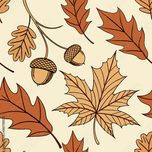 Autumnal Leaf and Acorn Illustration