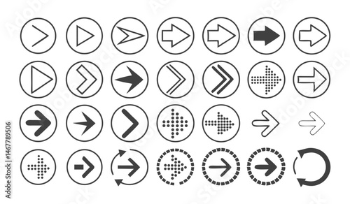 Simple Arrow Icon Set, Black Vector Pointers for Navigation & Indication