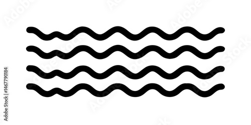 Three Simple Black Wave Lines on White Background.A minimalist design featuring three horizontal rows of stylized, black wave patterns on a plain white background.