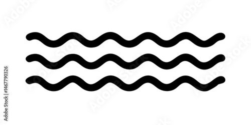 Three Simple Black Wave Lines on White Background.A minimalist design featuring three horizontal rows of stylized, black wave patterns on a plain white background.