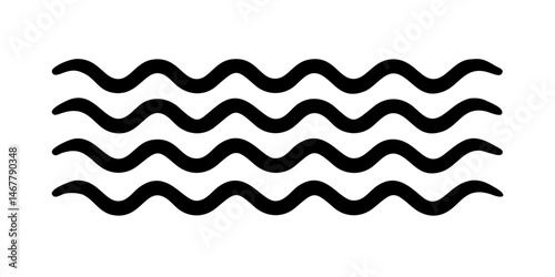 Three Simple Black Wave Lines on White Background.A minimalist design featuring three horizontal rows of stylized, black wave patterns on a plain white background.