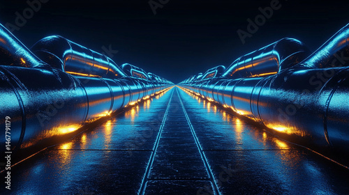 Obraz na płótnie Shiny new steel pipe with slick surface and bright metallic finish set against a dark background. Symbolizes strength, industry, precision, and modern engineering in a bold minimal composition.
w salonie