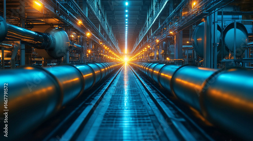 Obraz na płótnie Shiny new steel pipe with slick surface and bright metallic finish set against a dark background. Symbolizes strength, industry, precision, and modern engineering in a bold minimal composition.
w salonie
