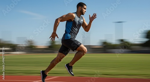 Handsome man in motion blur, fitness sprint